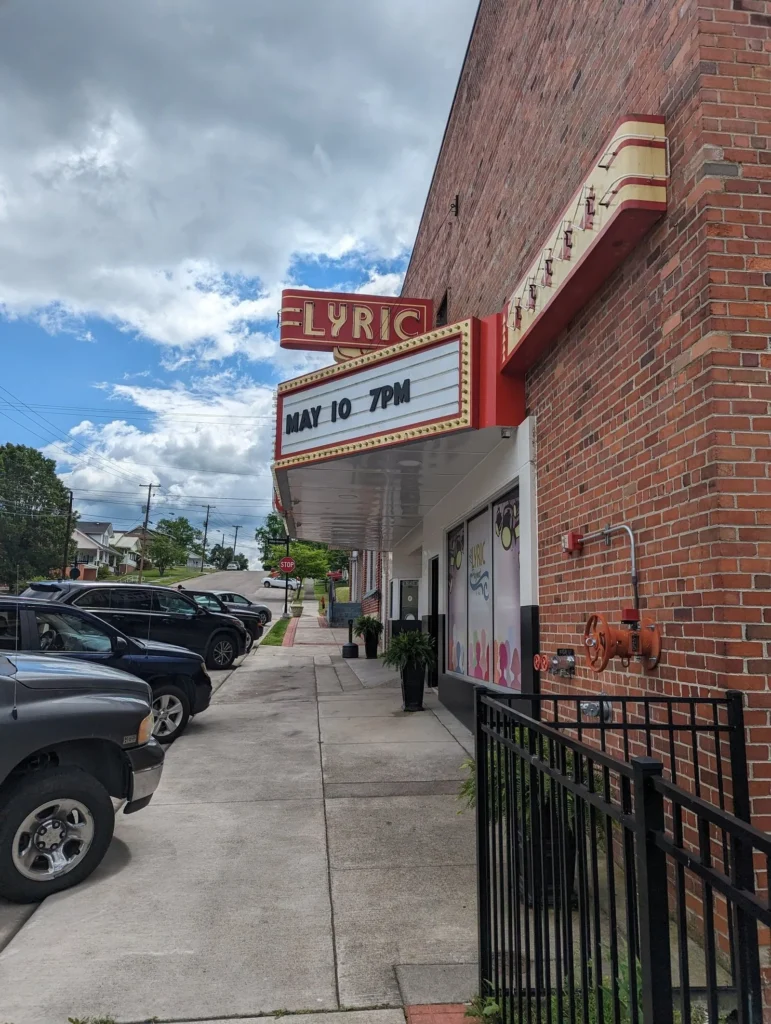 The Lyric's marquee by day on Broad Street, reading May 10 7PM